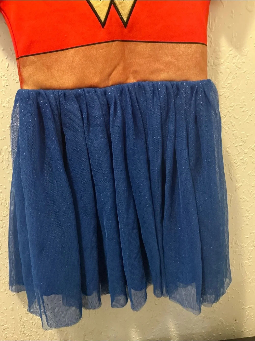 Girls Superhero Costume Dress in Red and Navy with Gold Emblem size 6/7